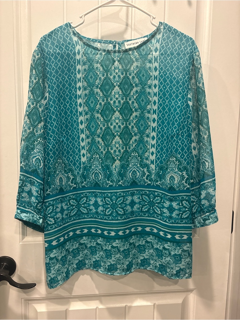 Southern Lady Teal & Aqua Printed Long-Sleeve Tunic